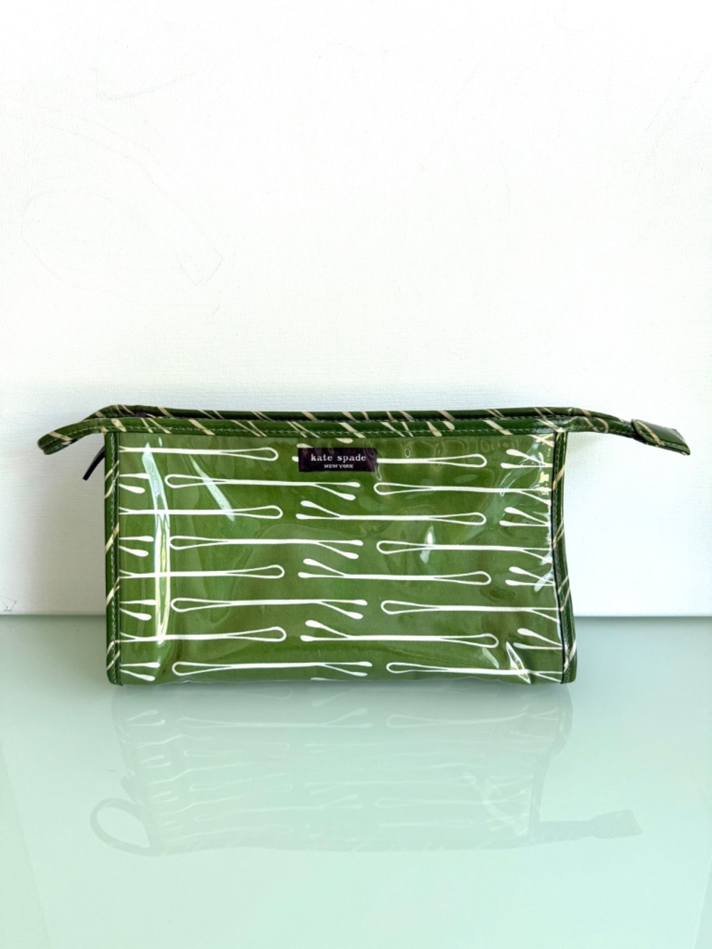 Kate Spade Green & White Bobby Pin Cosmetic Bag Makeup Pouch